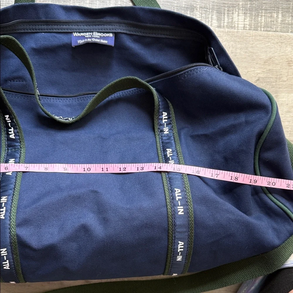Navy and Green Men's Duffel Bag
